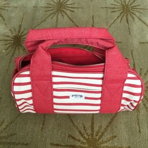 Yoshiba / Mr Porter red stripe small hand bag or makeup or toiletries, with zip